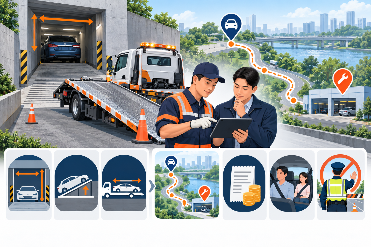 AI生成示意图:进场条件目的地与费用确认